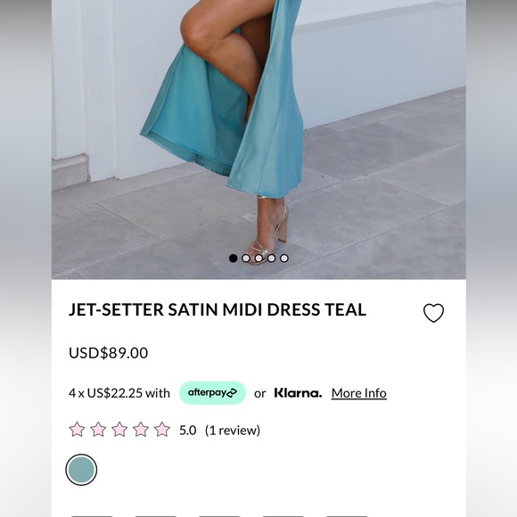 SATIN MIDI DRESS TEAL - Picture 4 of 4